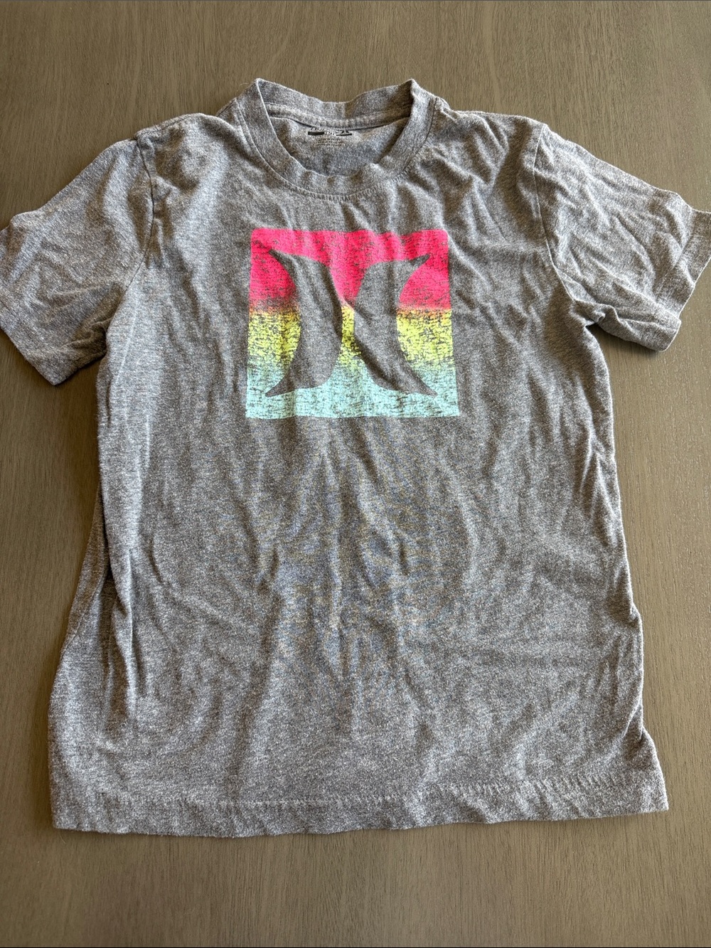 Hurley Gray Tee with Neon Pink, Yellow & Aqua Logo